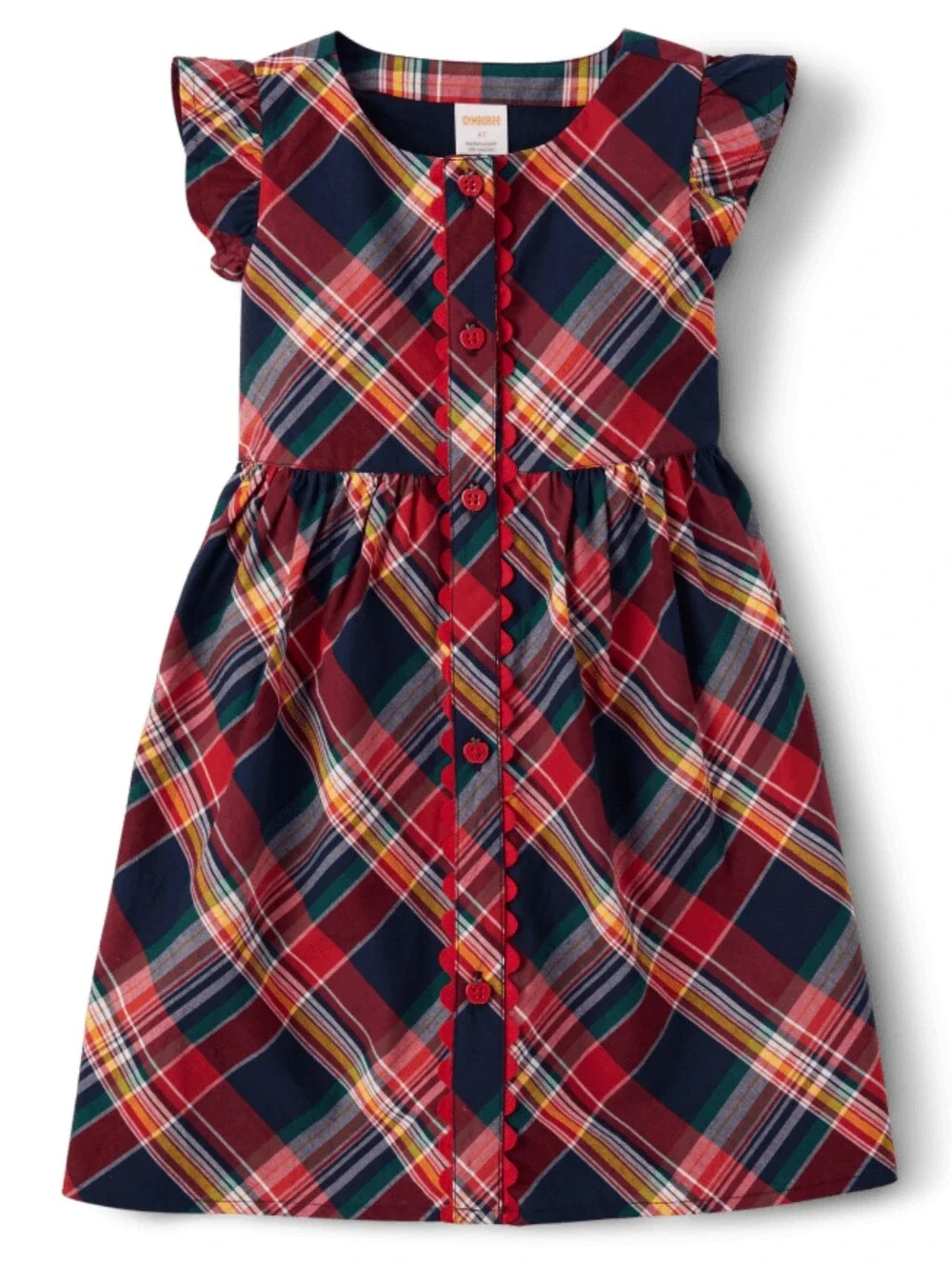 Gymboree Apple Orchard Plaid Poplin Red & Navy Blue Babydoll Dress Size 12